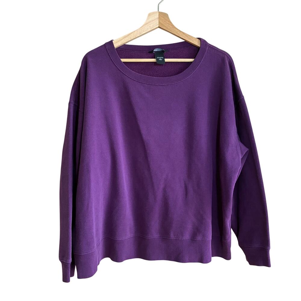 Moda international cotton blend purple fleece crewneck sweater women's size L